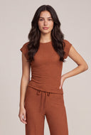 Textured Ruched Cap Sleeve Top