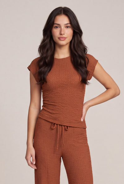Textured Ruched Cap Sleeve Top