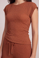 Textured Ruched Cap Sleeve Top