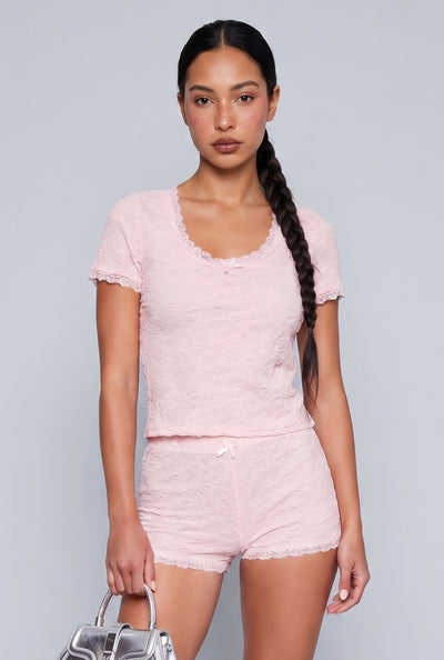 Lace Short Sleeve Crop Top