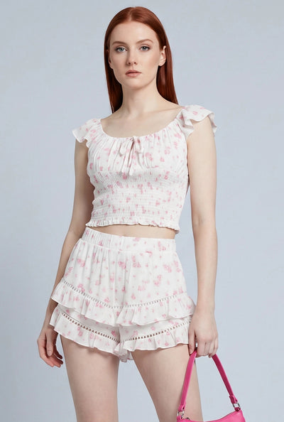 Theodora Ditsy Floral Smocked Crop Top