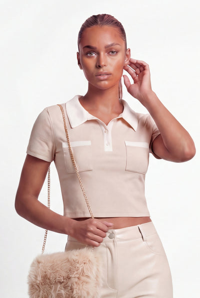 Priscilla Brushed Knit Crop Polo Shirt