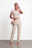 Priscilla Brushed Knit Crop Polo Shirt