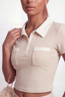Priscilla Brushed Knit Crop Polo Shirt