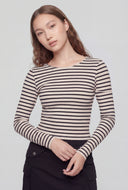 Alina Striped Ribbed Long Sleeve Crop Top