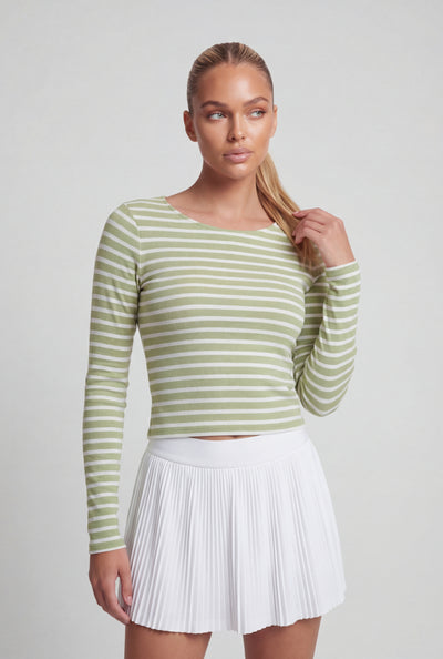 Alina Striped Ribbed Long Sleeve Crop Top