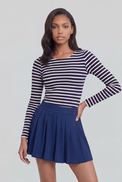 Alina Striped Ribbed Long Sleeve Crop Top