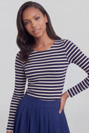 Alina Striped Ribbed Long Sleeve Crop Top