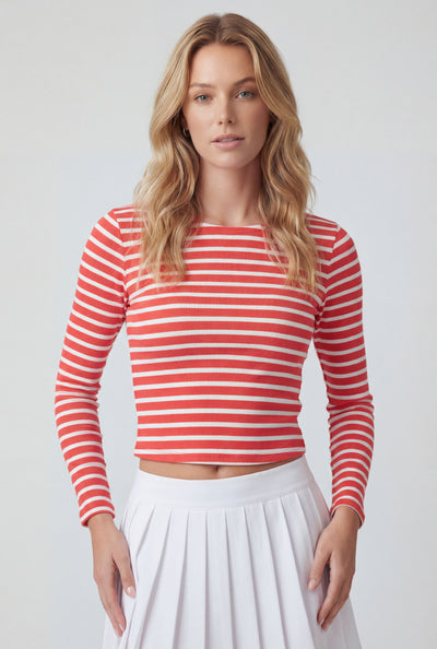 Alina Striped Ribbed Long Sleeve Crop Top