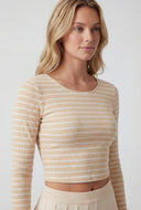 Alina Striped Ribbed Long Sleeve Crop Top