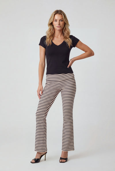 Striped Ribbed Flare Fold Over Pants