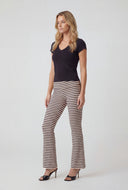 Striped Ribbed Flare Fold Over Pants