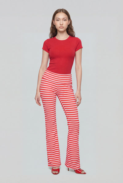 Striped Ribbed Flare Fold Over Pants
