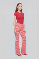 Striped Ribbed Flare Fold Over Pants