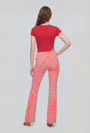 Striped Ribbed Flare Fold Over Pants