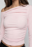 One Shoulder Ruched Long Sleeve Top