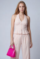 Linen Peplum Halter Top