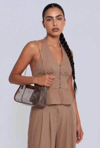 Linen Peplum Halter Top
