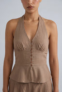 Linen Peplum Halter Top