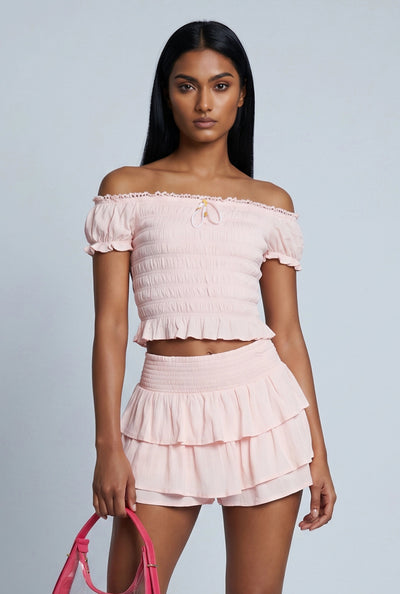 Ana Textured Off The Shoulder Crop Top