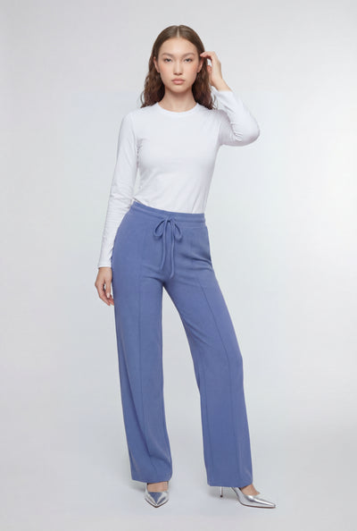 Pintuck High-Waist Drawstring Pants