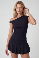 Asymmetrical One Shoulder Textured Blouse
