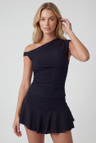 Asymmetrical One Shoulder Textured Blouse