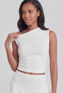 Asymmetrical One Shoulder Textured Blouse