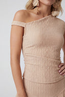 Asymmetrical One Shoulder Textured Blouse