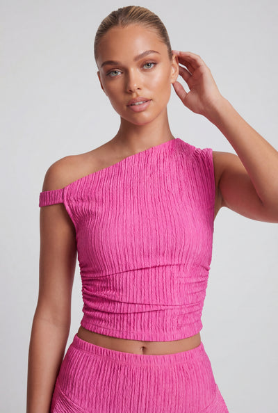 Asymmetrical One Shoulder Textured Blouse