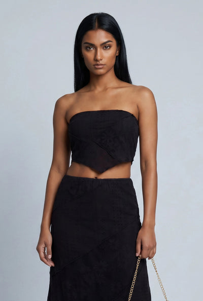Aniyah Patchwork Strapless Crop Top