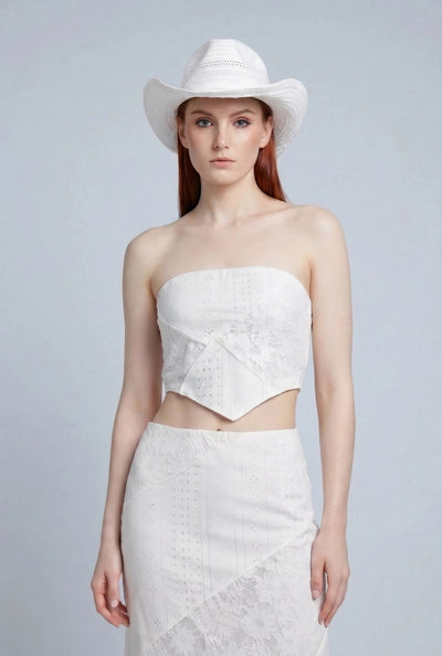 Aniyah Patchwork Strapless Crop Top