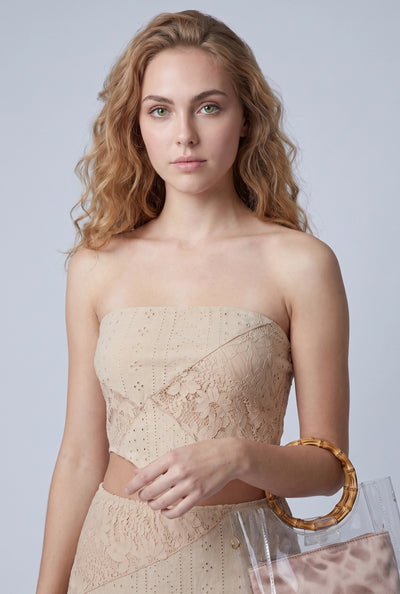 Aniyah Patchwork Strapless Crop Top
