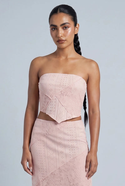 Aniyah Patchwork Strapless Crop Top