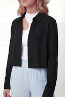 Cropped Crepe Knit Shirt