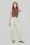 Beaded Drawstring Ribbed Palazzo Pants