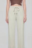 Beaded Drawstring Ribbed Palazzo Pants
