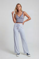Beaded Drawstring Ribbed Palazzo Pants