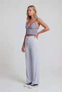 Beaded Drawstring Ribbed Palazzo Pants