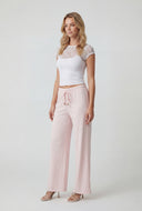 Beaded Drawstring Ribbed Palazzo Pants