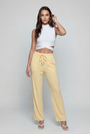 Beaded Drawstring Ribbed Palazzo Pants