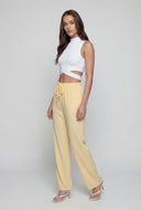 Beaded Drawstring Ribbed Palazzo Pants