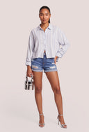 Striped Linen Tabbed Sleeve Shirt