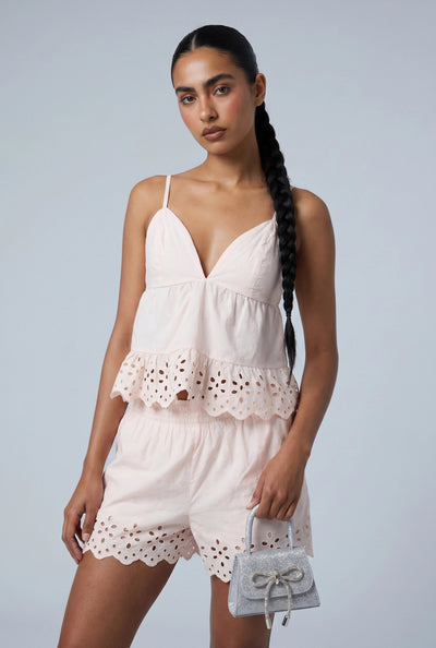 Floral Embroidered Eyelet Babydoll Top