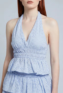 Eyelet Peplum Halter Top