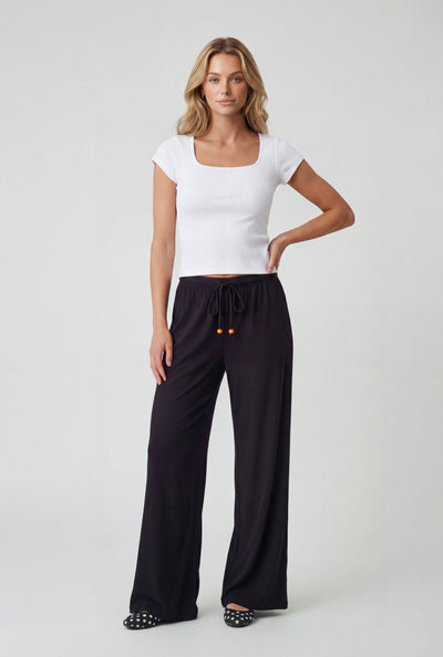 Beaded Drawstring Palazzo Pants