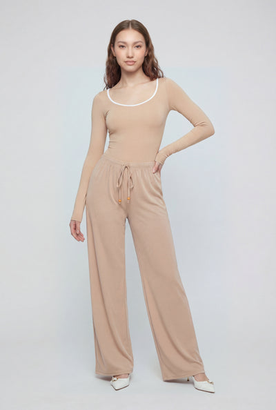 Beaded Drawstring Palazzo Pants