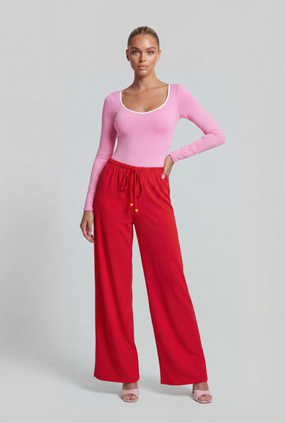 Beaded Drawstring Palazzo Pants