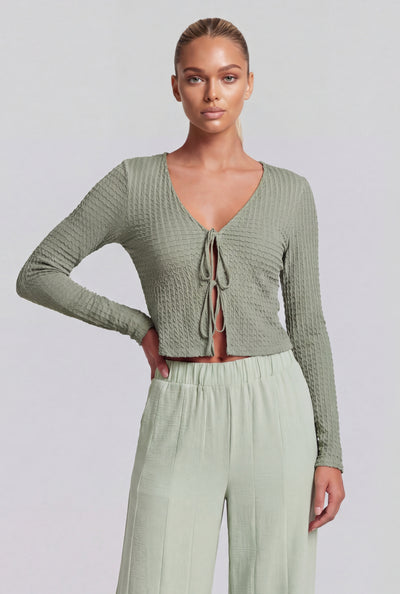 Aylani Textured Tie-Front Crop Top
