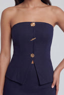 Textured Metallic Button Detail Tube Top